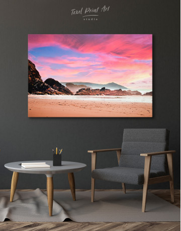 Beach During a Pink Sunset Canvas Wall Art - image 3