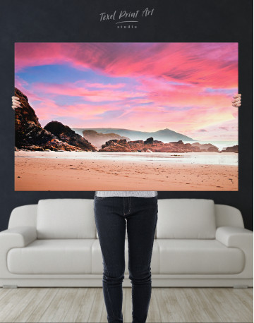 Beach During a Pink Sunset Canvas Wall Art - image 1