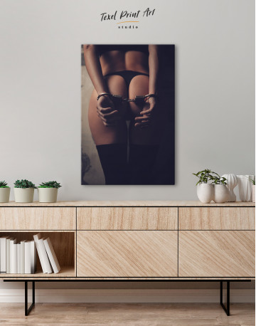 Sensual Woman with Lingerie and Cuffs Canvas Wall Art