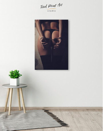 Sensual Woman with Lingerie and Cuffs Canvas Wall Art - image 2