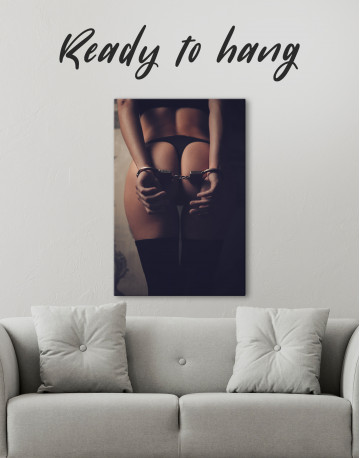 Sensual Woman with Lingerie and Cuffs Canvas Wall Art - image 1