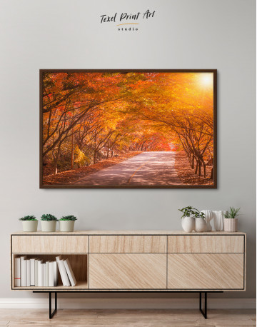 Framed Autumn Fall Road Landscape Canvas Wall Art