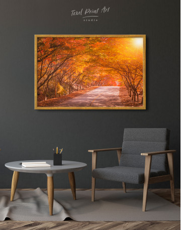 Framed Autumn Fall Road Landscape Canvas Wall Art - image 3