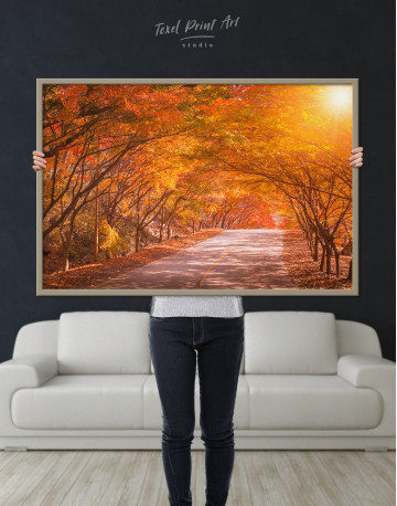 Framed Autumn Fall Road Landscape Canvas Wall Art - image 1