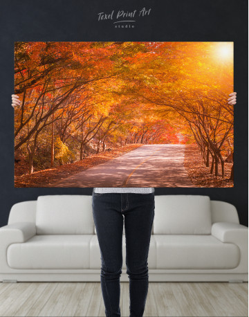 Autumn Fall Road Landscape Canvas Wall Art - image 1