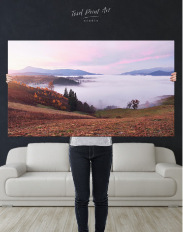 Autumn Foggy Morning in the Carpathian Mountains Canvas Wall Art - image 8