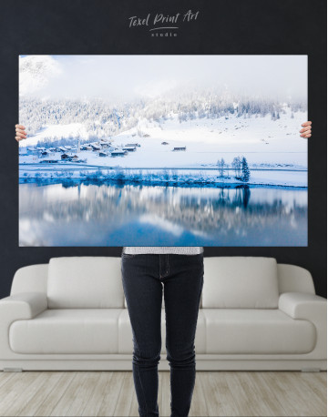 Lake by the Snow-Covered Hills Canvas Wall Art - image 8