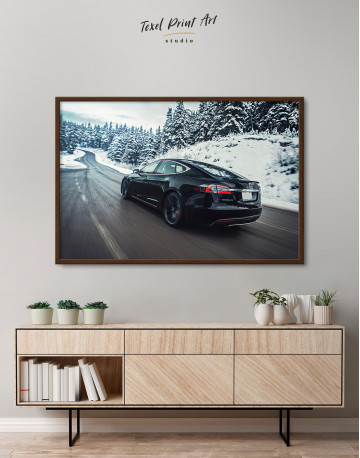 Framed Black Tesla Model S Canvas Wall Art