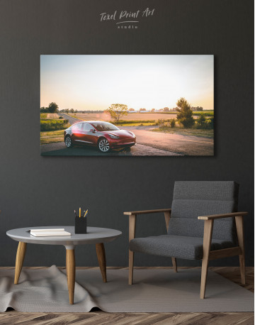 Red Tesla Model 3 Canvas Wall Art - image 4