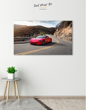 Red Tesla Roadster Canvas Wall Art - image 4