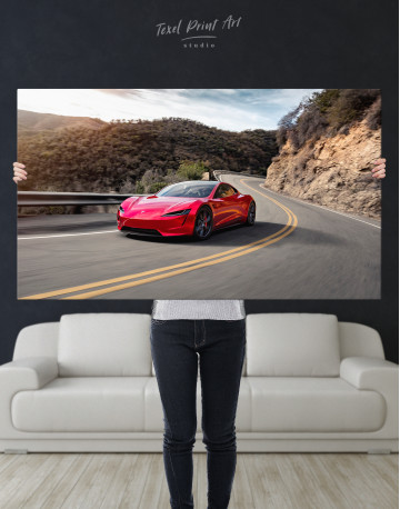 Red Tesla Roadster Canvas Wall Art - image 1