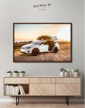 Framed White Tesla Model X Canvas Wall Art