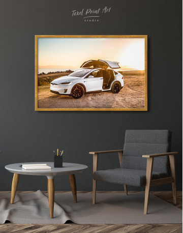 Framed White Tesla Model X Canvas Wall Art - image 3