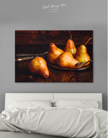 Golden Pears on Wooden Table Canvas Wall Art