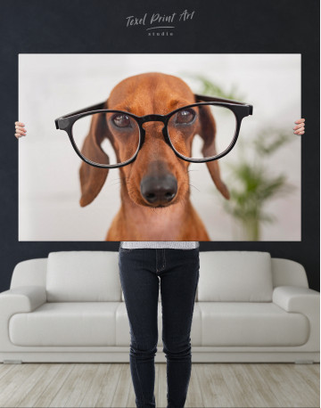 Dachshund with Galsses Canvas Wall Art - image 1
