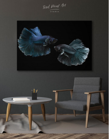Black Siamese Fighting Fishes Canvas Wall Art - image 3