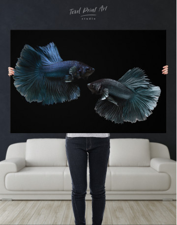 Black Siamese Fighting Fishes Canvas Wall Art - image 1