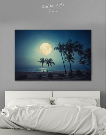 Tropical Beach with Full Moon Canvas Wall Art