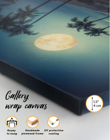 Tropical Beach with Full Moon Canvas Wall Art - image 1