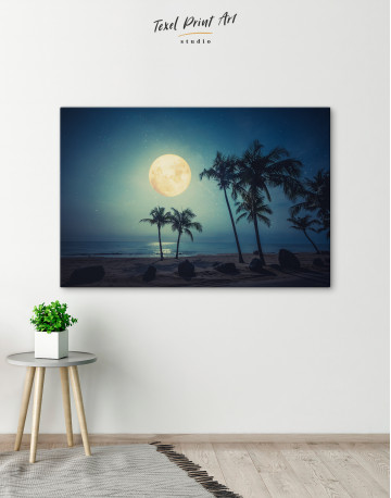 Tropical Beach with Full Moon Canvas Wall Art - image 6