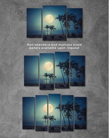 Tropical Beach with Full Moon Canvas Wall Art - image 3