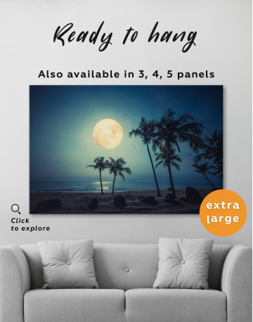 Tropical Beach with Full Moon Canvas Wall Art - image 5