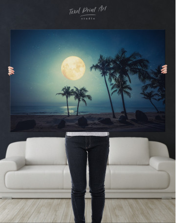 Tropical Beach with Full Moon Canvas Wall Art - image 2