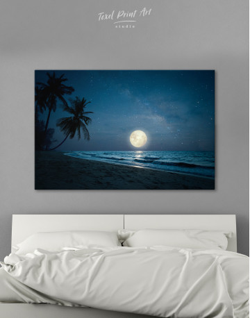 Fantasy Landscape Tropical Beach with Full Moon Canvas Wall Art