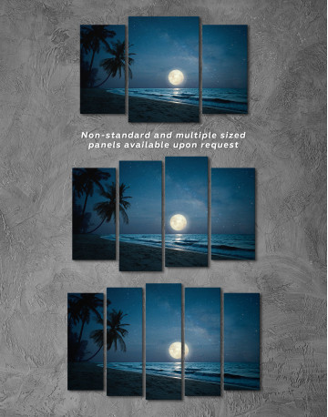 Fantasy Landscape Tropical Beach with Full Moon Canvas Wall Art - image 4