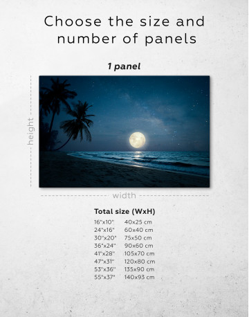 Fantasy Landscape Tropical Beach with Full Moon Canvas Wall Art - image 1