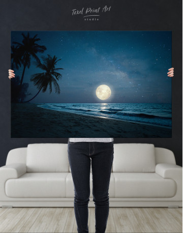 Fantasy Landscape Tropical Beach with Full Moon Canvas Wall Art - image 8