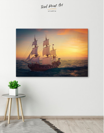 Sailing Ship at Sea on Sunset Canvas Wall Art - image 7