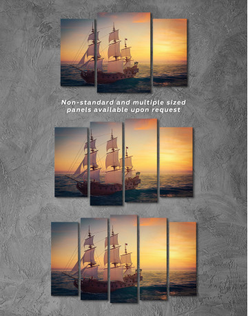 Sailing Ship at Sea on Sunset Canvas Wall Art - image 5