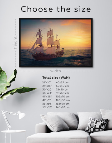 Framed Sailing Ship at Sea on Sunset Canvas Wall Art - image 6
