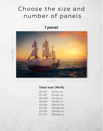 Sailing Ship at Sea on Sunset Canvas Wall Art - image 1