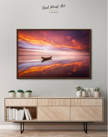 Framed Boat in a Lake on Sunset Canvas Wall Art