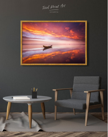 Framed Boat in a Lake on Sunset Canvas Wall Art - image 4