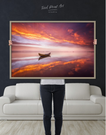 Framed Boat in a Lake on Sunset Canvas Wall Art - image 6