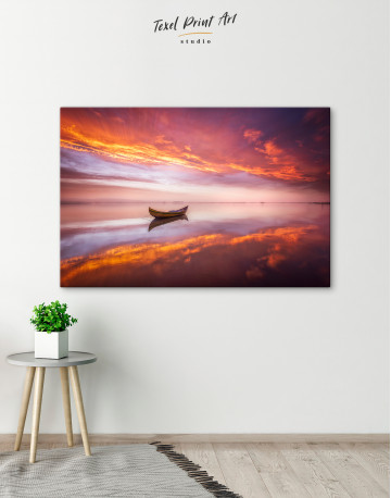 Boat in a Lake on Sunset Canvas Wall Art - image 6