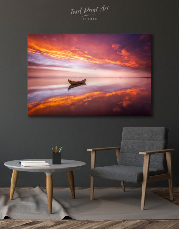 Boat in a Lake on Sunset Canvas Wall Art - image 7