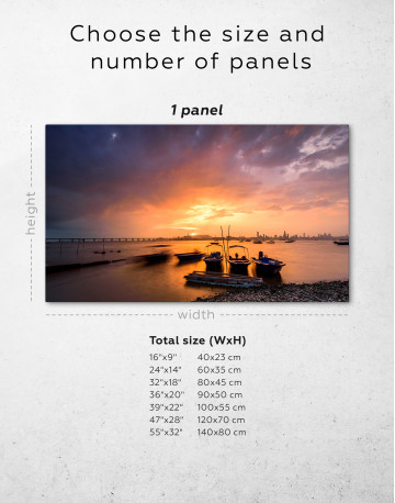 Motorboats on the Water the Sunset and a City Canvas Wall Art - image 1