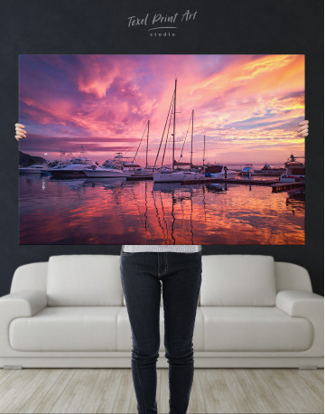Dramatic Sunset over Sailboats Canvas Wall Art - image 8
