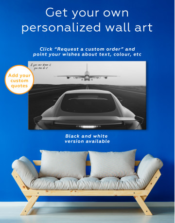 Car on the Runway with an Airplane Canvas Wall Art - image 3