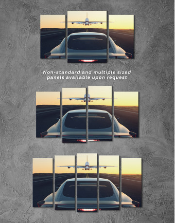 Car on the Runway with an Airplane Canvas Wall Art - image 5