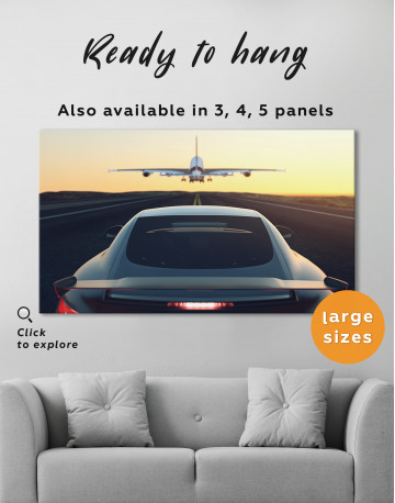 Car on the Runway with an Airplane Canvas Wall Art - image 7
