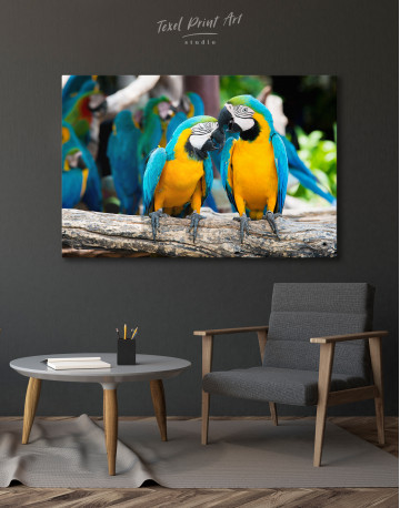 Two Blue and Yellow Macaw Parrots Canvas Wall Art - image 3