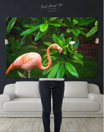 Pink Flamingo in Garden Canvas Wall Art - image 1