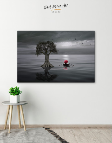 Calm Lake with Tree and Rowing Boat Canvas Wall Art - image 4