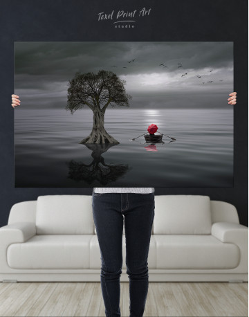 Calm Lake with Tree and Rowing Boat Canvas Wall Art - image 8
