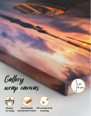 Lake with Boat at Sunset Canvas Wall Art - image 2